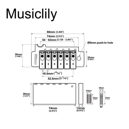 Wilkinson M Series 52.5mm(2-1/16 inch) Individual Saddle Full Block ST Guitar Tremolo Bridge Pop-in Arm 2-Point for Squier/Mexico Fender Strat Style Electric Guitar
