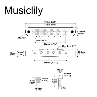 Wilkinson M Series 52mm(2-3/64 inch) String Spacing Wide Style Tune-o-matic Bridge for LP SG Style Electric Guitar