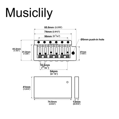 Wilkinson WVPC-SB 54mm(2-1/8 inch) Stainless Steel Saddles 6-Hole Guitar Tremolo Bridge with Full Solid Steel Block for Import Strat and Japan Strat Style Electric Guitar