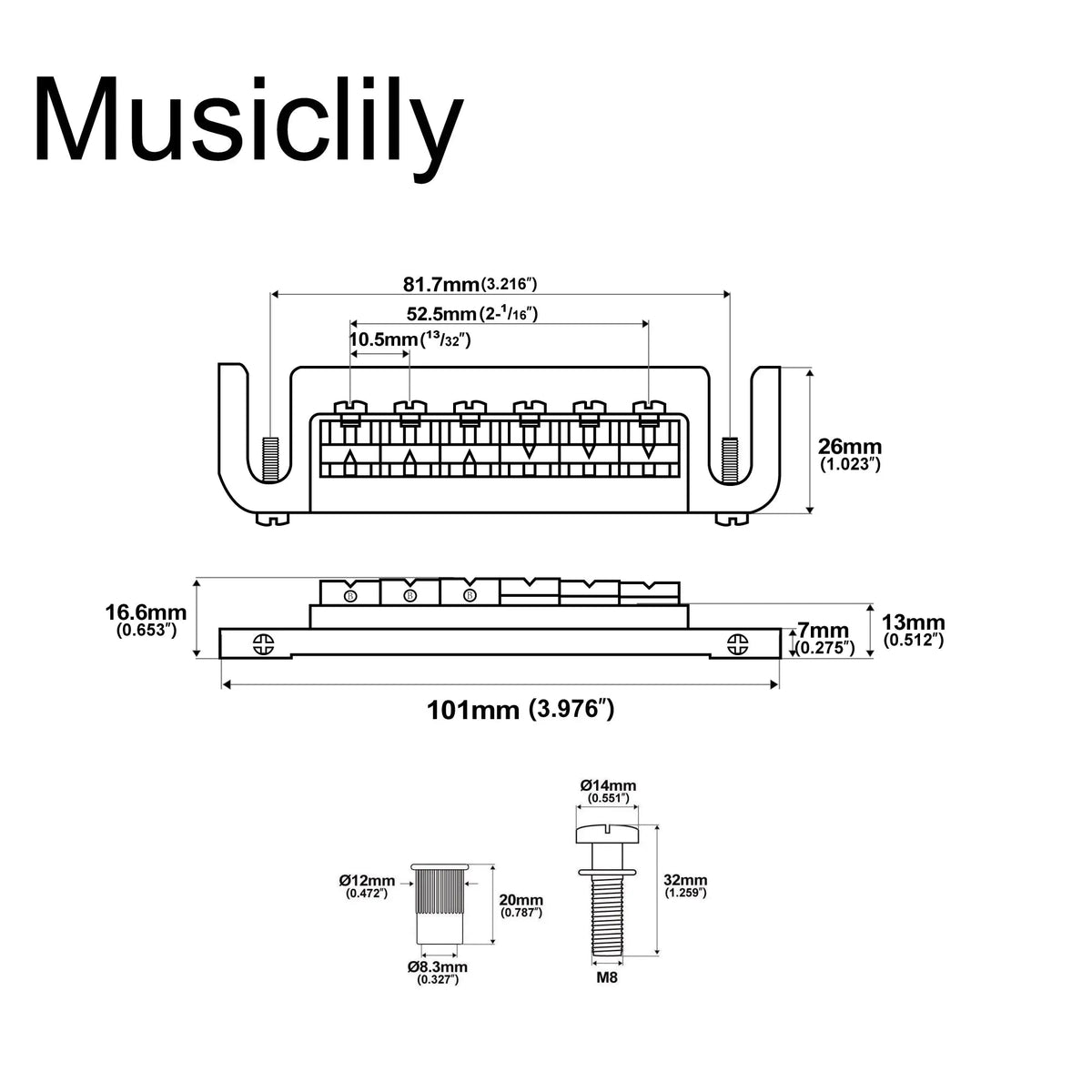 Musiclily Pro BW002 52.5mm Adjustable Wraparound Bridge Tailpiece for Epiphone LP Junior Style Guitar