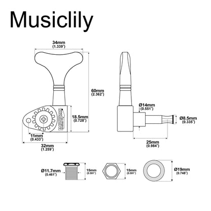 Wilkinson 2R2L 20:1 Ratio Open Gear Machine Heads for Ibanez Style Electric Bass Tuners Bass Tuning Pegs Keys