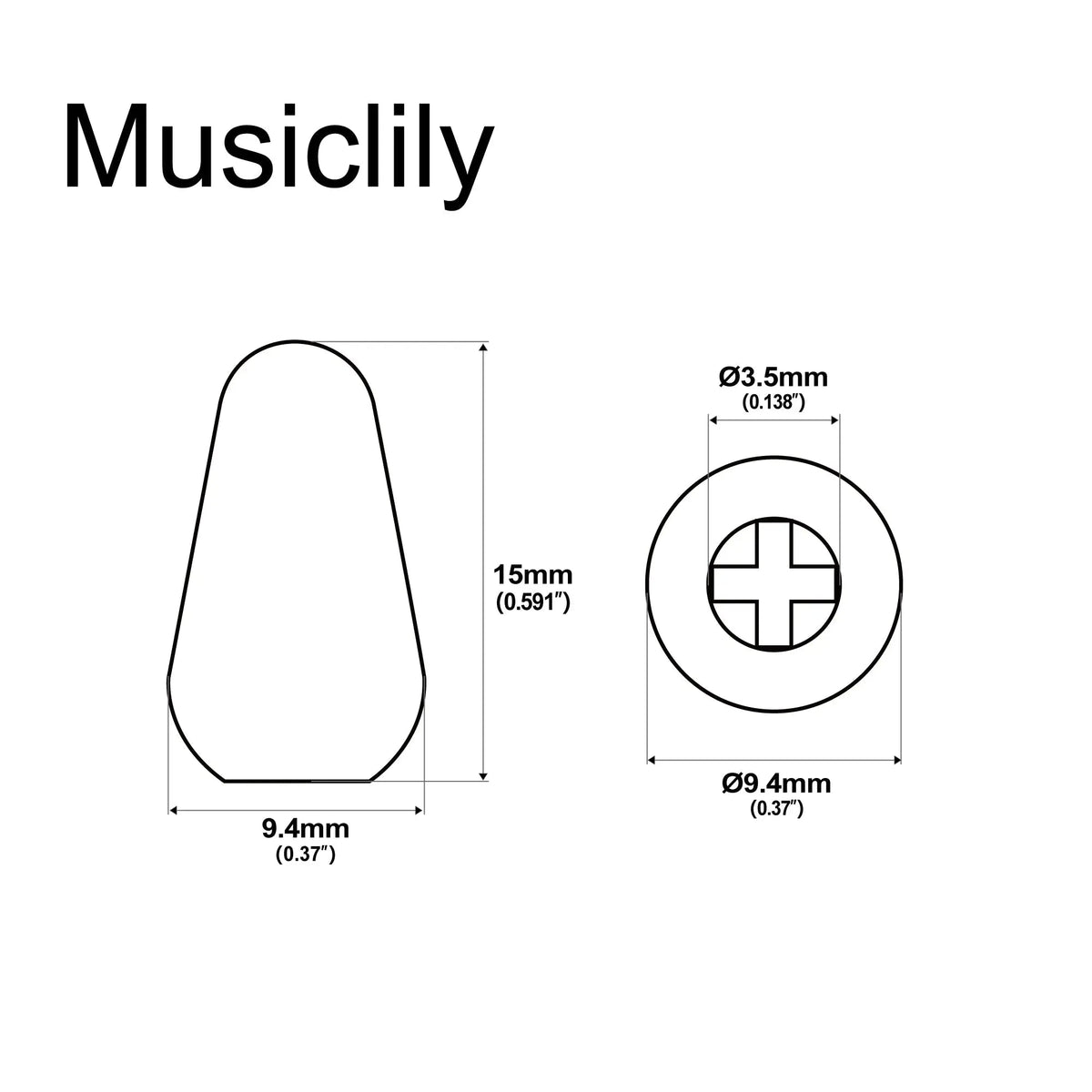 Musiclily Pro Metric Size Guitar 5-Way Switch Tips Switch Lever Knobs for Import Strat Style Electric Guitar, Set of 2
