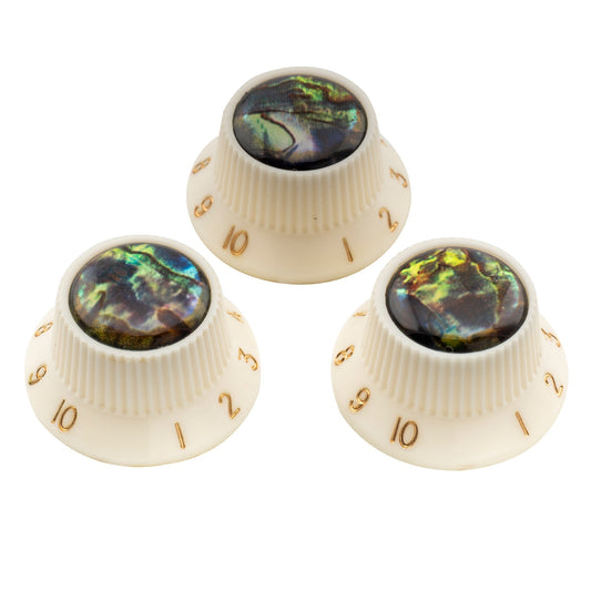 Musiclily Pro Plastic Inch Size Abalone Top Stratocaster Knobs for USA Strat ST Style Guitar, Set of 3