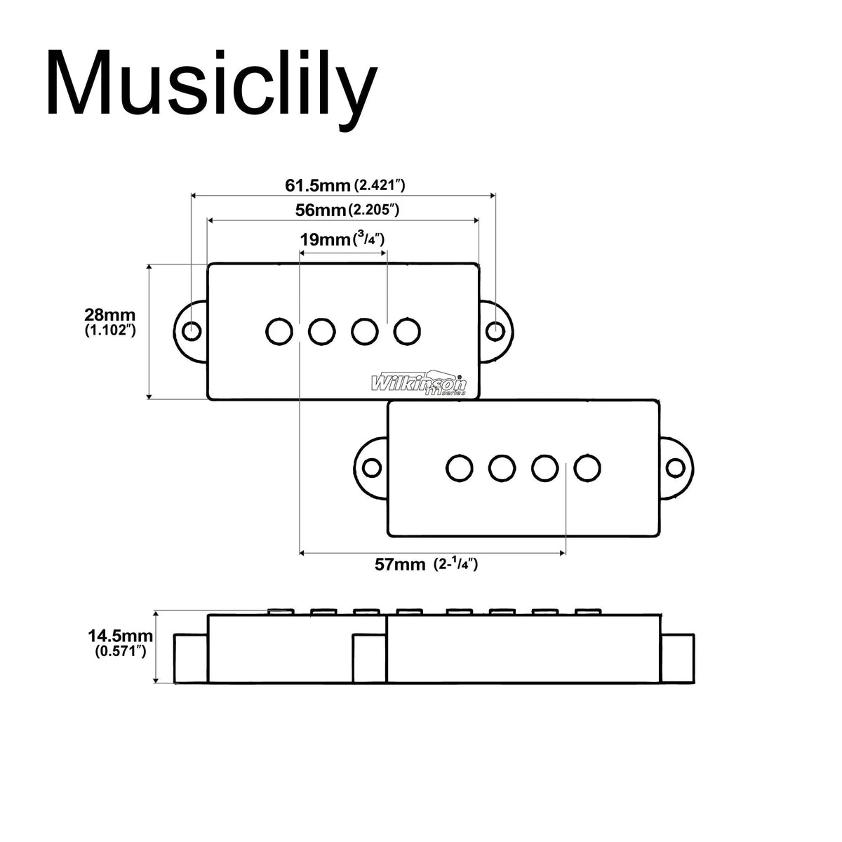 Wilkinson M-series WOPB Variable Gauss Vintage Tone Alnico 5 Humbucker Pickups Set for 4-string Precision Bass