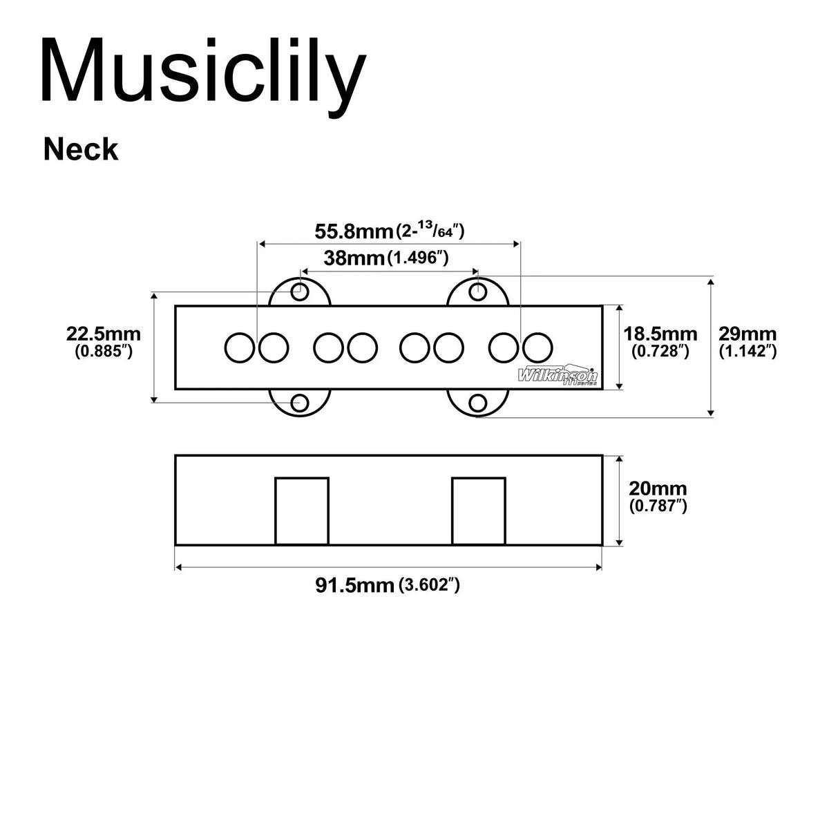 Wilkinson M-series WOJB Variable Gauss Vintage Tone Alnico 5 Single Coil Neck Pickup for 4-string Jazz Bass