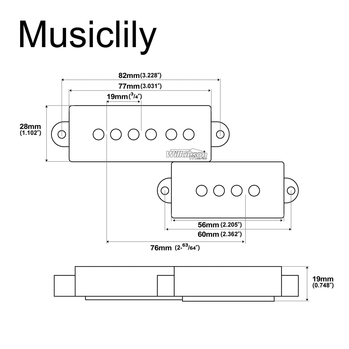 Wilkinson M-series WOPB5 Variable Gauss Classic Ceramic Humbucker Pickups Set for 5-string Precision Bass