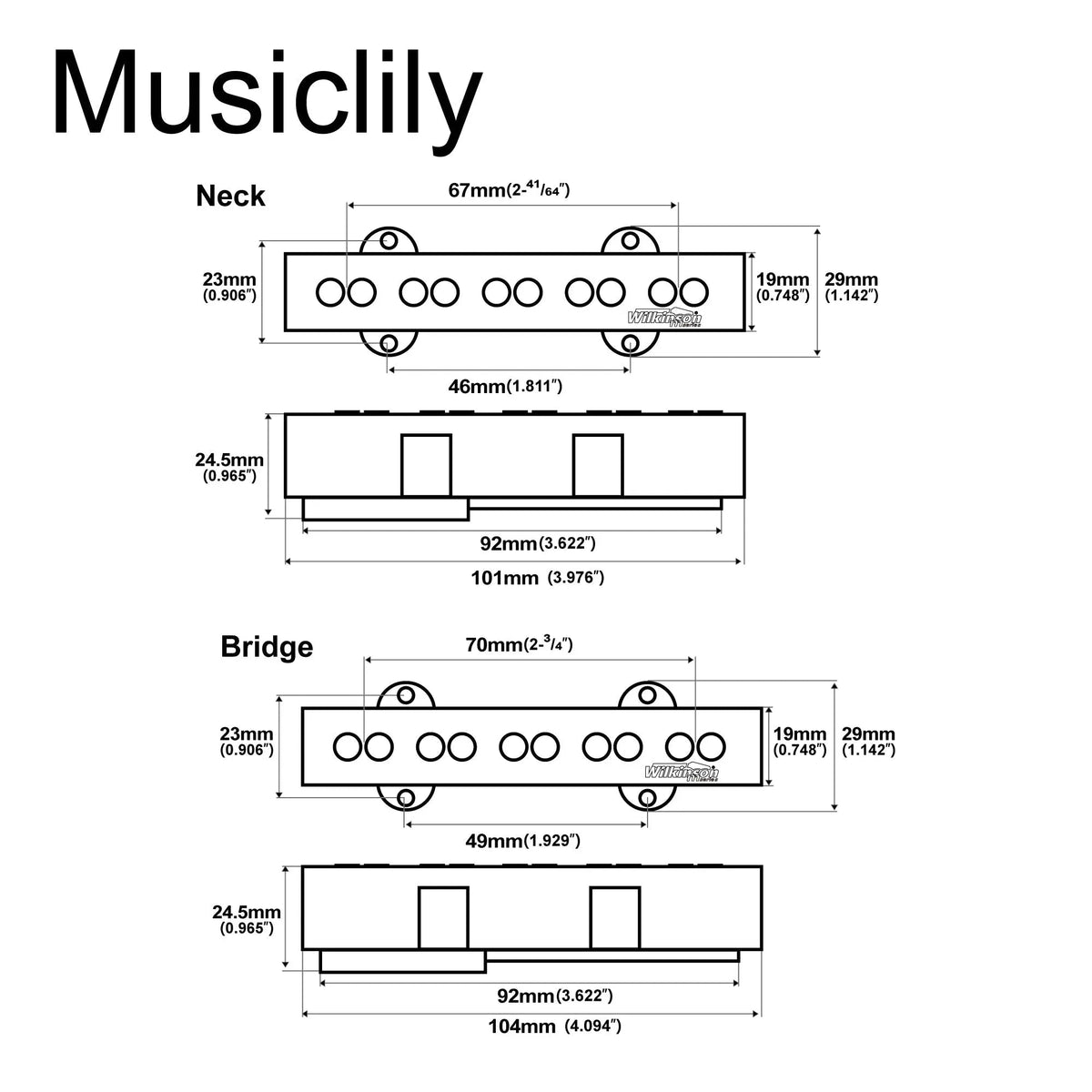 Wilkinson M-series WOJB5 Variable Gauss Vintage Tone Ceramic Single Coil Pickups Set for 5-string Jazz Bass
