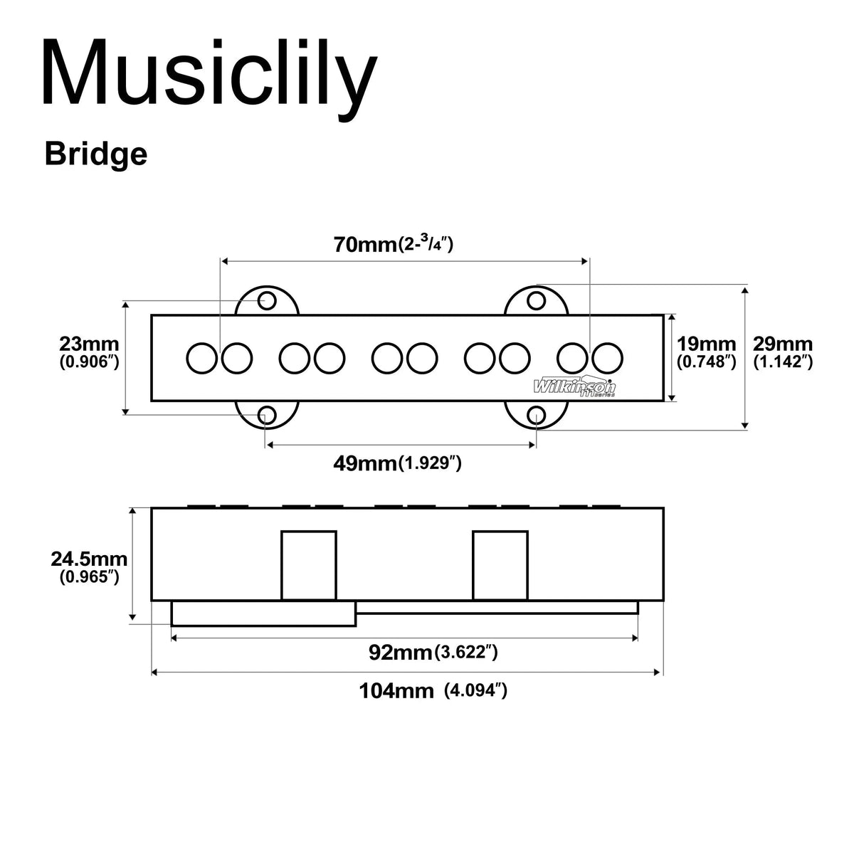 Wilkinson M-series WOJB5 Variable Gauss Vintage Tone Ceramic Single Coil Bridge Pickup for 5-string Jazz Bass