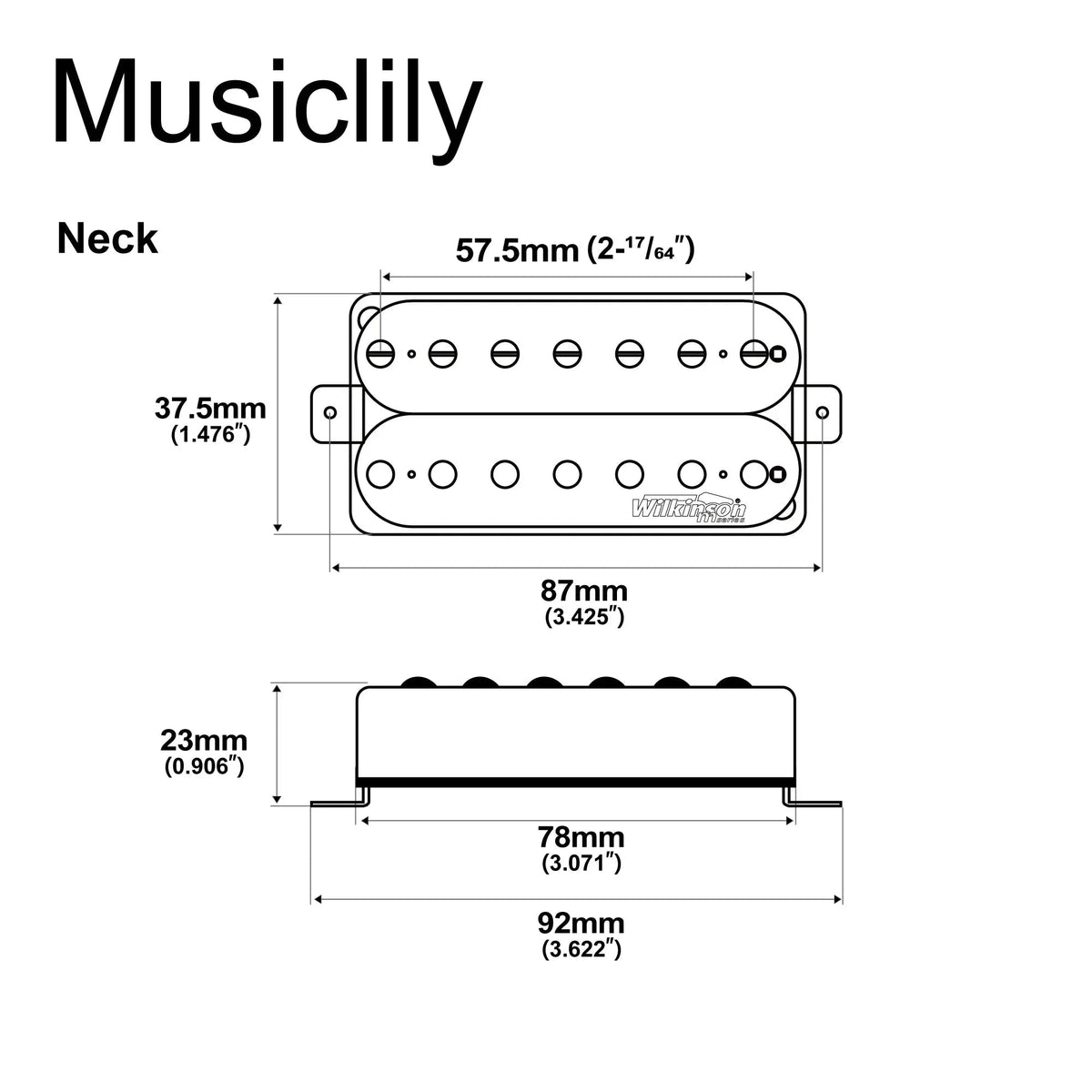 Wilkinson M Series WOH Classical Open Style Ceramic Humbucker Neck Pickup for 7-String Electric Guitar