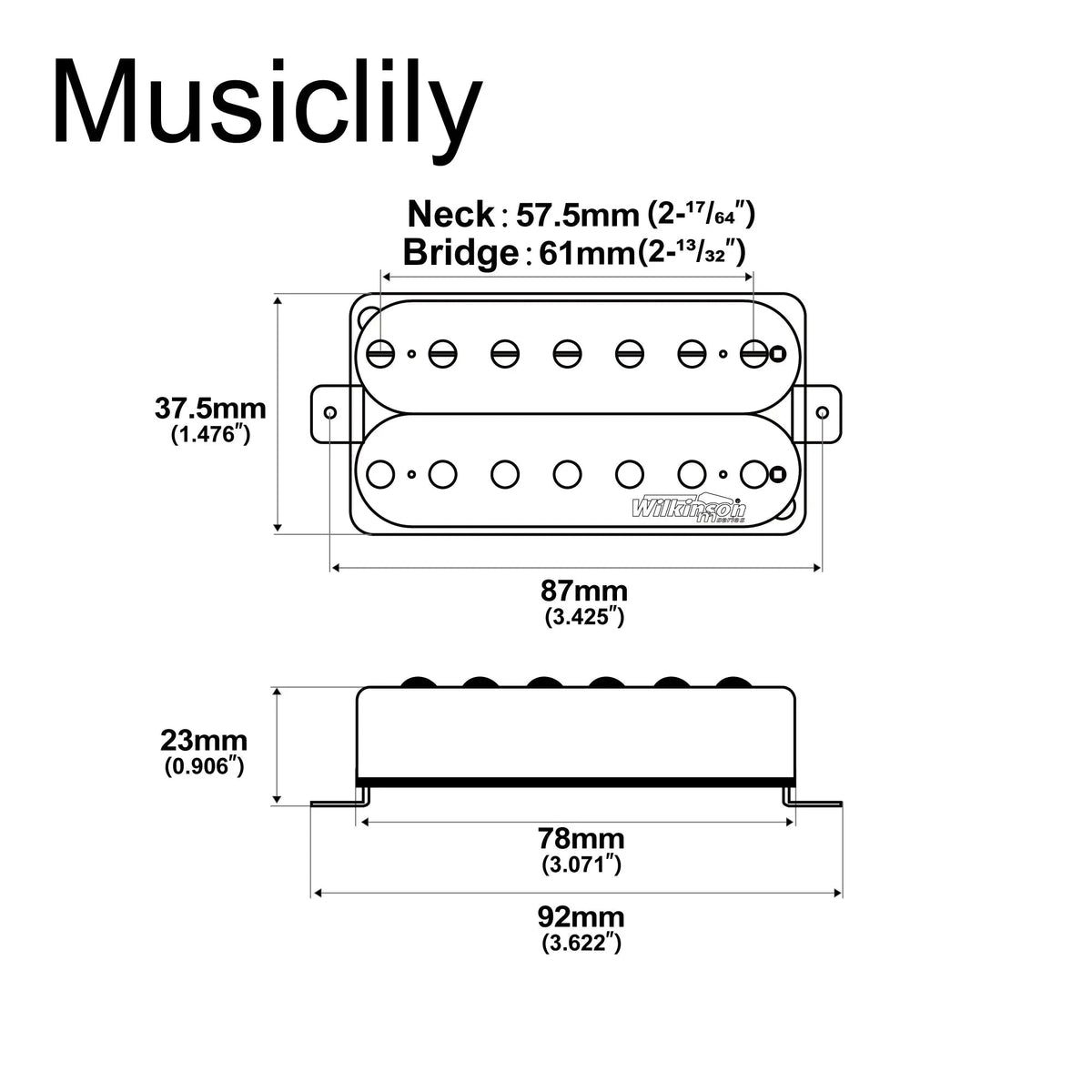 Wilkinson M Series WOH Classical Open Style Ceramic Humbucker Pickups Set for 7-String Electric Guitar