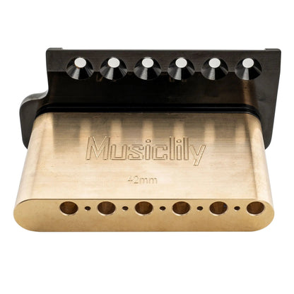 Musiclily Ultra BV005 52.5mm(2-1/16 inch) Full Solid Brass 6-Screw Knife Edge Tremolo Bridge for Strat Style Electric Guitar