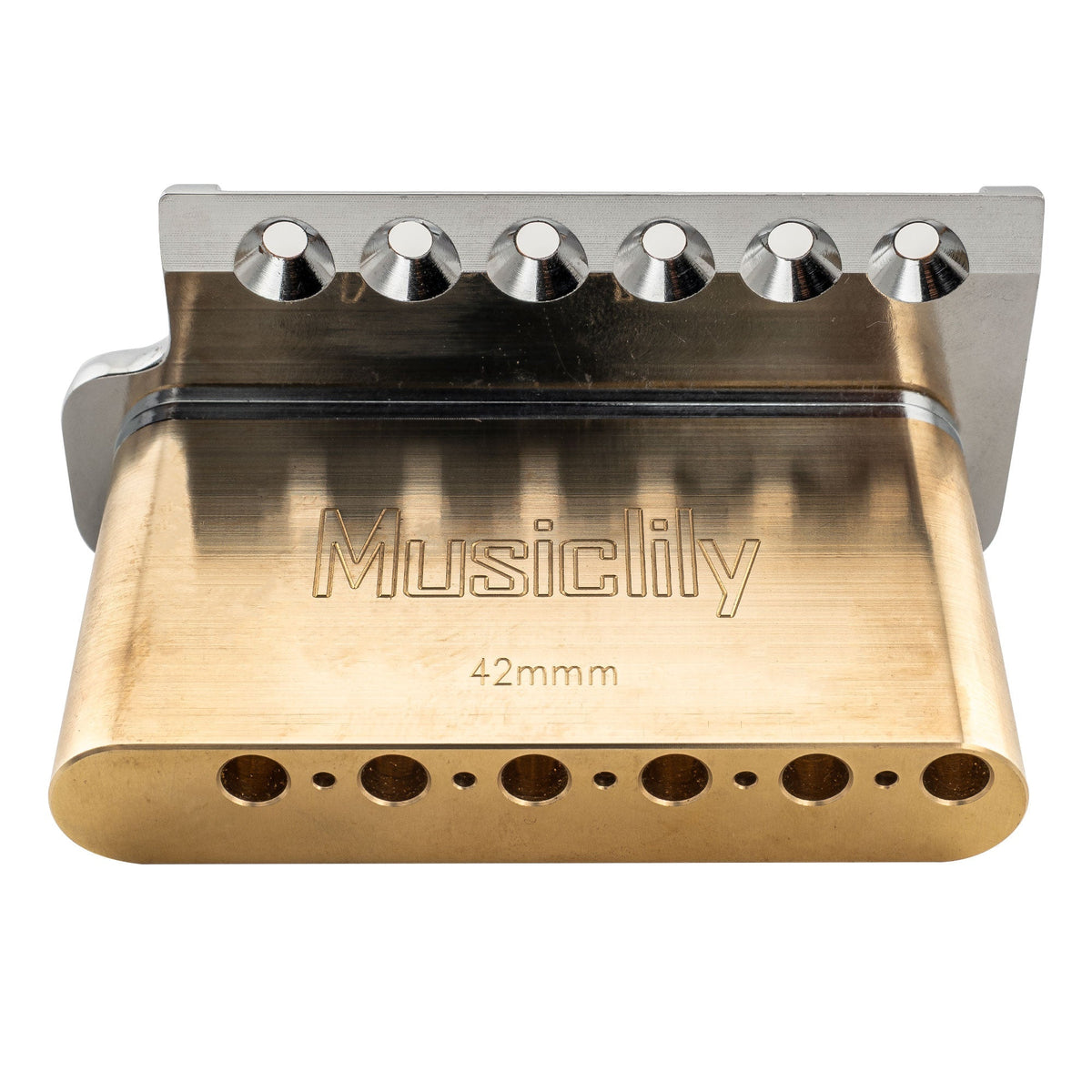 Musiclily Ultra BV005 52.5mm(2-1/16 inch) Full Solid Brass 6-Screw Knife Edge Tremolo Bridge for Strat Style Electric Guitar