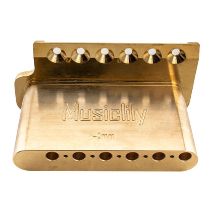 Musiclily Ultra BV005 52.5mm(2-1/16 inch) Full Solid Brass 6-Screw Knife Edge Tremolo Bridge for Strat Style Electric Guitar