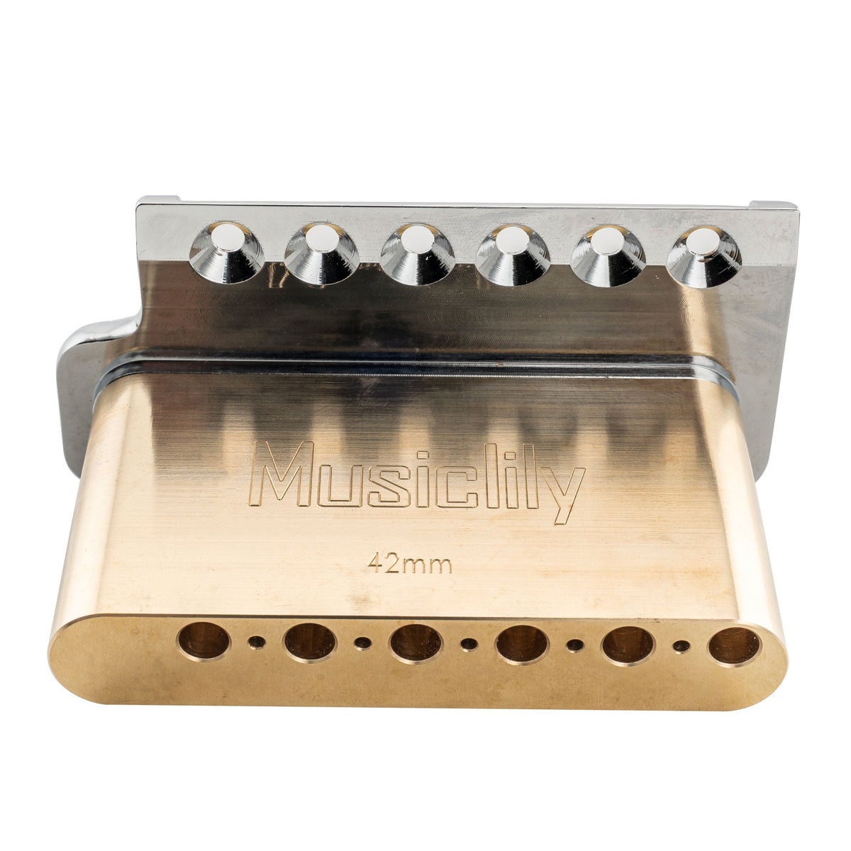 Musiclily Ultra BV005 52.5mm(2-1/16 inch) Full Solid Brass 6-Screw Knife Edge Tremolo Bridge for Strat Style Electric Guitar