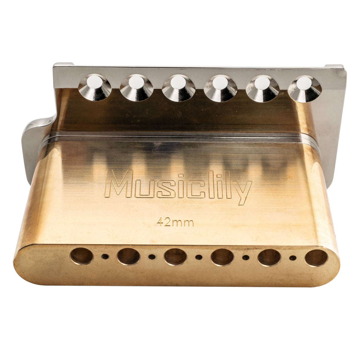 Musiclily Ultra BV005 52.5mm(2-1/16 inch) Full Solid Brass 6-Screw Knife Edge Tremolo Bridge for Strat Style Electric Guitar