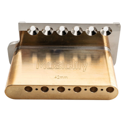 Musiclily Ultra BV005 52.5mm(2-1/16 inch) Full Solid Brass 6-Screw Knife Edge Tremolo Bridge for Strat Style Electric Guitar