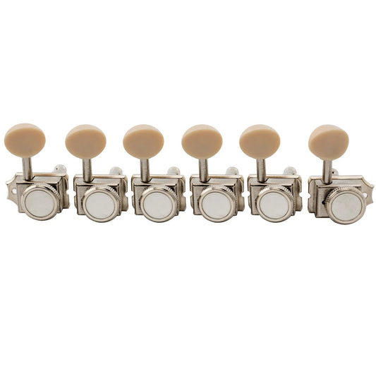 Musiclily Pro R15T-05 6-inline Vintage Hybrid Style Oval Button Guitar Locking Tuners Tuning Pegs Keys Machine Heads Set for Fender Strat Tele Style Electric Guitar