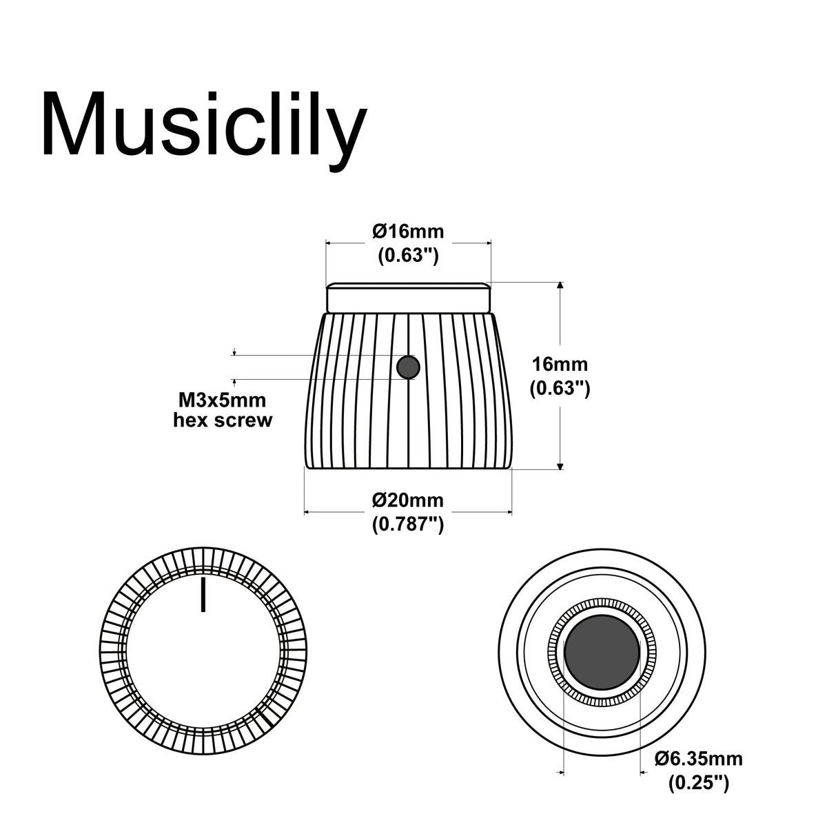 Musiclily Pro Universal Amp Amplifier Push-on Knobs with Set Screw for All Potentiometers Marshall Amplifiers