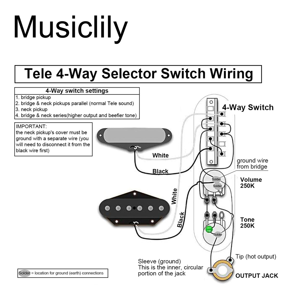 Musiclily Pro 4-Way Pickup Selector Blade Switch for Tele Style Electric Guitar