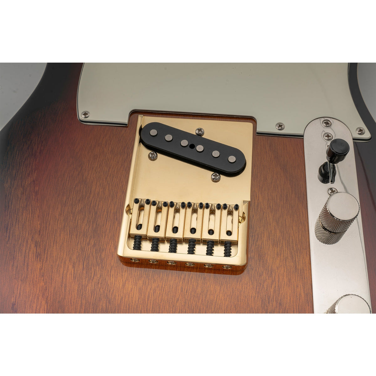Musiclily Ultra BT004 54mm (2-1/8 inch) String Spacing Full Solid Brass Heavy Duty Asymmetric String-through-body Tele Style Electric Guitar Bridge