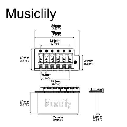 Musiclily Pro BV013 52.5mm 6-Screw Vintage Style Steel Bent Saddles Guitar Tremolo Bridge with 40mm Solid Brass Block for Squier Strat Style Electric Guitar