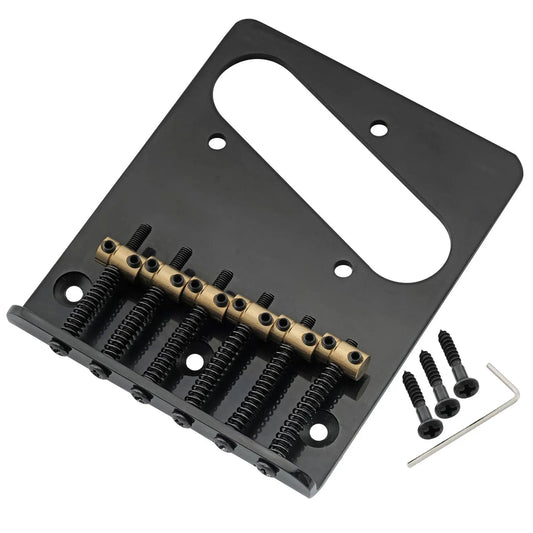 Musiclily Pro BT006 54mm Modern Guitar Bridge with Barrel Brass 6-Saddle and Steel Plate for Tele Style Electric Guitar