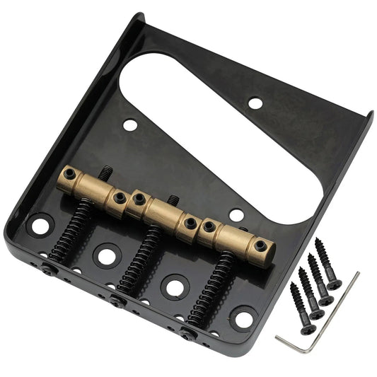 Musiclily Pro BT008 54mm Vintage Style Guitar Bridge with Barrel Brass 3-Saddle and Steel Plate for Squier & Imported Tele Style Electric Guitar