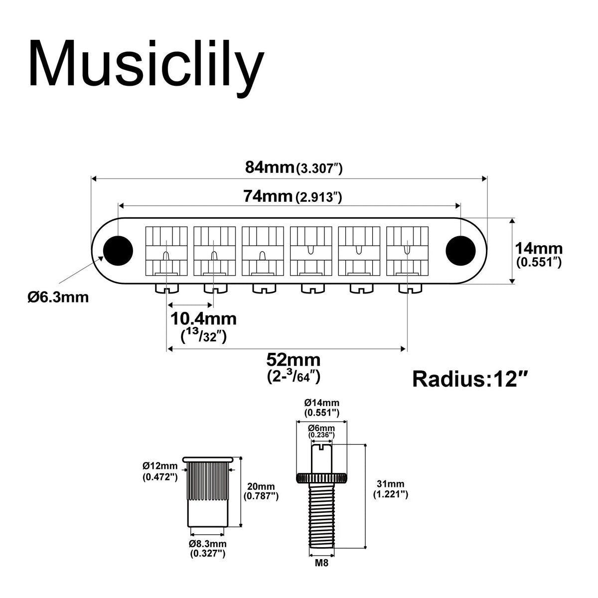 Musiclily Pro BM002 52mm String Spacing Tune-o-matic Bridge Wide Body LP Bridge for Epiphone LP SG Style Electric Guitar