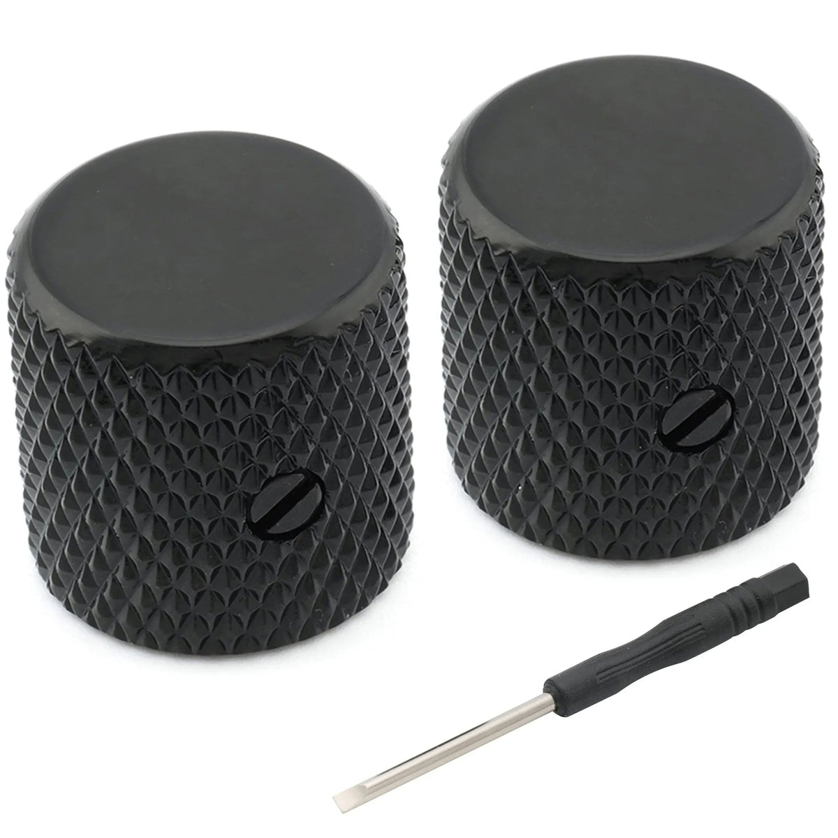 Musiclily Pro 1/4 Inch Steel Flat Top Universal Fitting Potentiometer Control Knob with Set Screw for Electric Guitar Bass, Set of 2