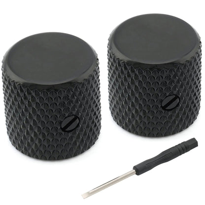 Musiclily Pro 1/4 Inch Steel Flat Top Universal Fitting Potentiometer Control Knob with Set Screw for Electric Guitar Bass, Set of 2