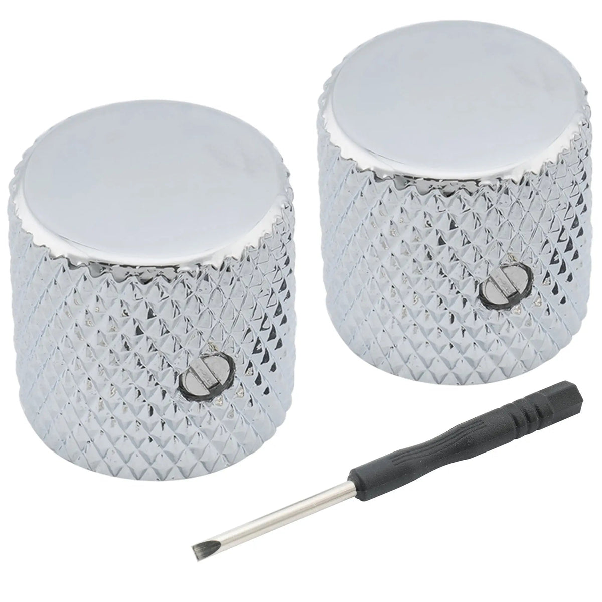 Musiclily Pro 1/4 Inch Steel Flat Top Universal Fitting Potentiometer Control Knob with Set Screw for Electric Guitar Bass, Set of 2