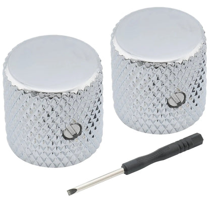 Musiclily Pro 1/4 Inch Steel Flat Top Universal Fitting Potentiometer Control Knob with Set Screw for Electric Guitar Bass, Set of 2