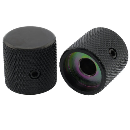 Musiclily Pro 1/4 Inch Steel Fine Knurled Flat Top Universal Fitting Potentiometer Control Knob with Set Screw for Electric Guitar Bass, Set of 2