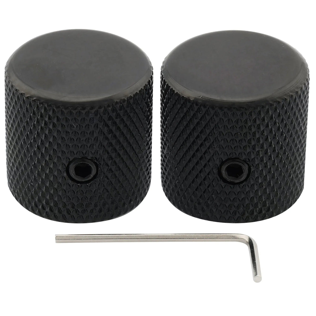 Musiclily Pro 1/4 Inch Steel Fine Knurled Flat Top Universal Fitting Potentiometer Control Knob with Set Screw for Electric Guitar Bass, Set of 2