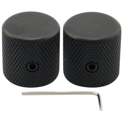 Musiclily Pro 1/4 Inch Steel Fine Knurled Flat Top Universal Fitting Potentiometer Control Knob with Set Screw for Electric Guitar Bass, Set of 2