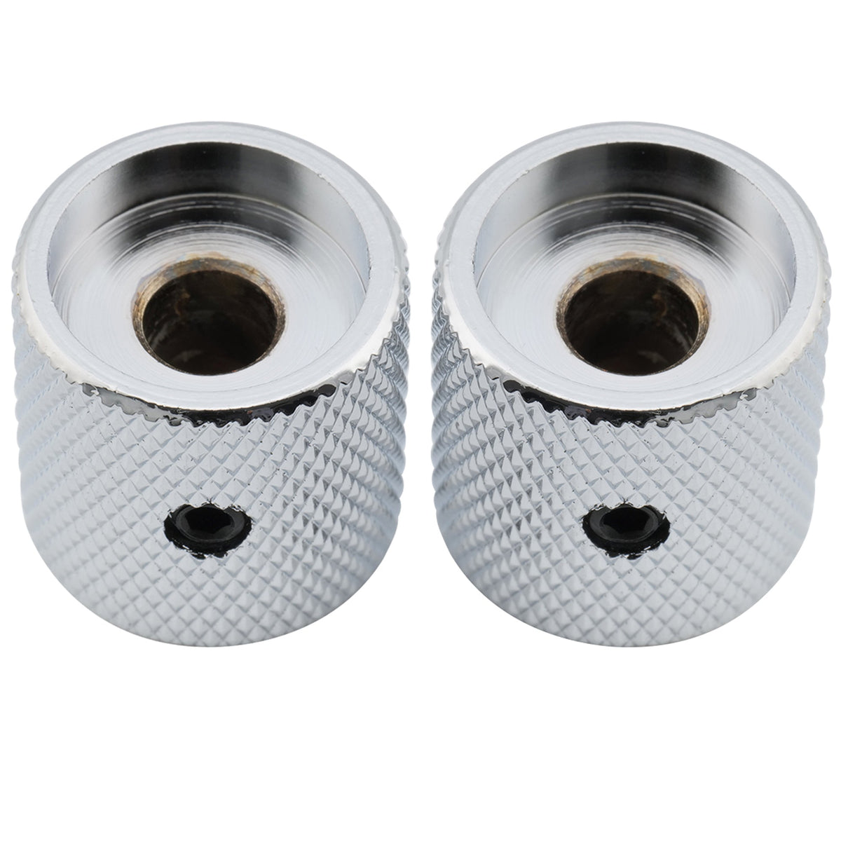 Musiclily Pro 1/4 Inch Steel Fine Knurled Flat Top Universal Fitting Potentiometer Control Knob with Set Screw for Electric Guitar Bass, Set of 2