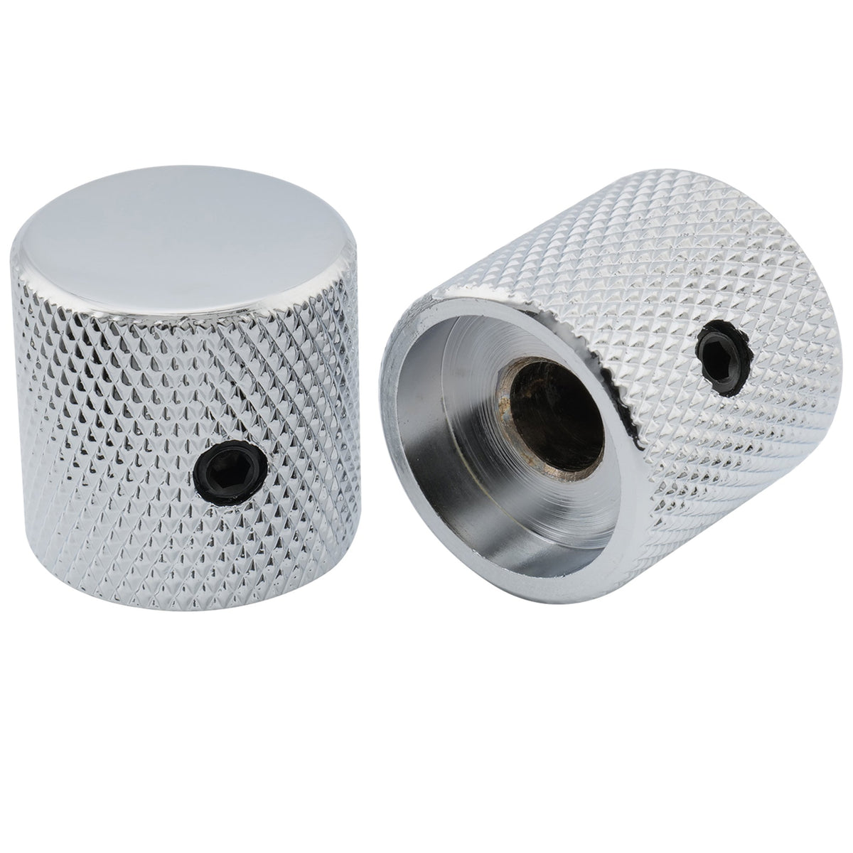 Musiclily Pro 1/4 Inch Steel Fine Knurled Flat Top Universal Fitting Potentiometer Control Knob with Set Screw for Electric Guitar Bass, Set of 2