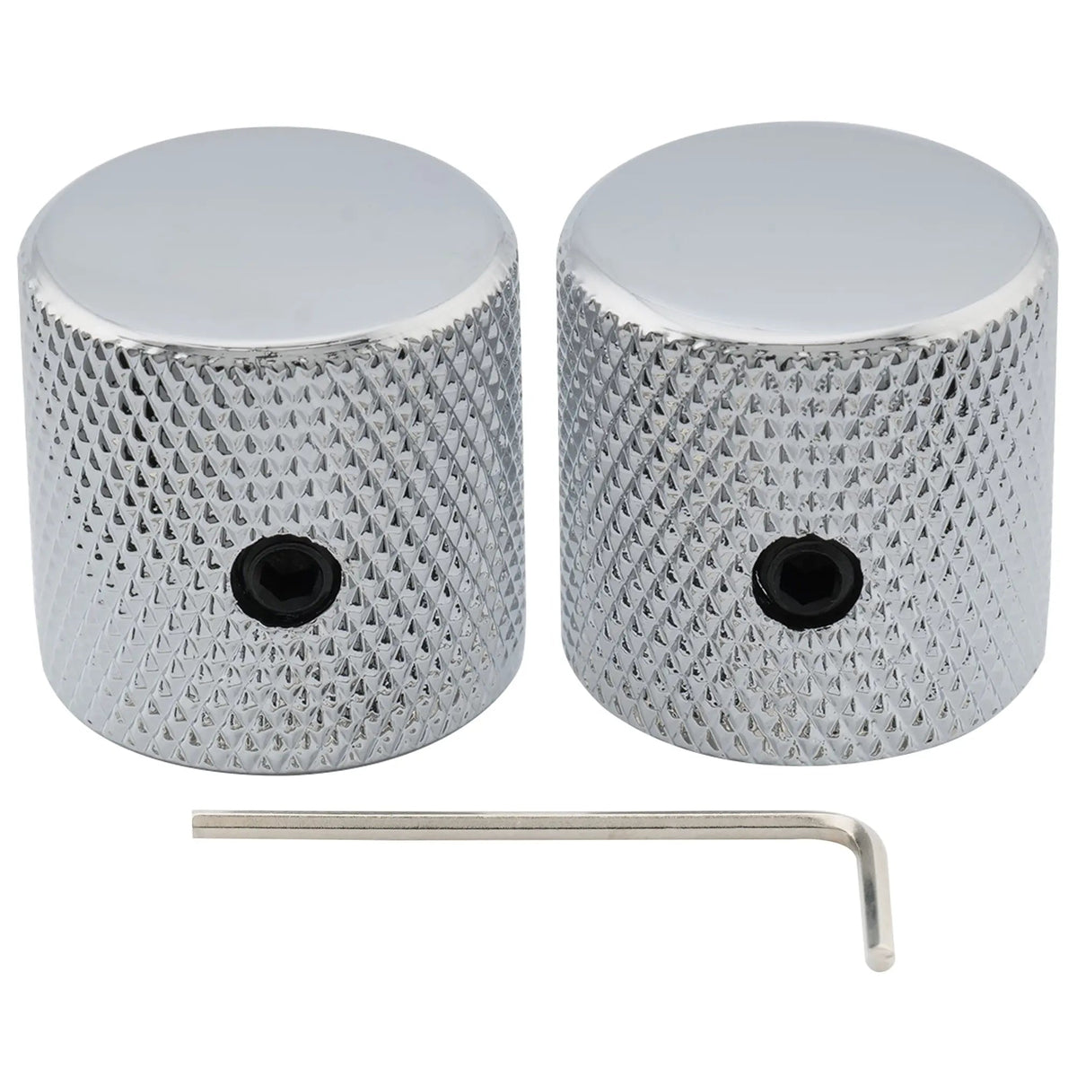 Musiclily Pro 1/4 Inch Steel Fine Knurled Flat Top Universal Fitting Potentiometer Control Knob with Set Screw for Electric Guitar Bass, Set of 2