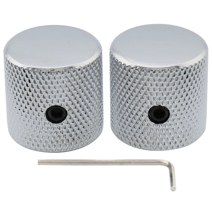 Musiclily Pro 1/4 Inch Steel Fine Knurled Flat Top Universal Fitting Potentiometer Control Knob with Set Screw for Electric Guitar Bass, Set of 2