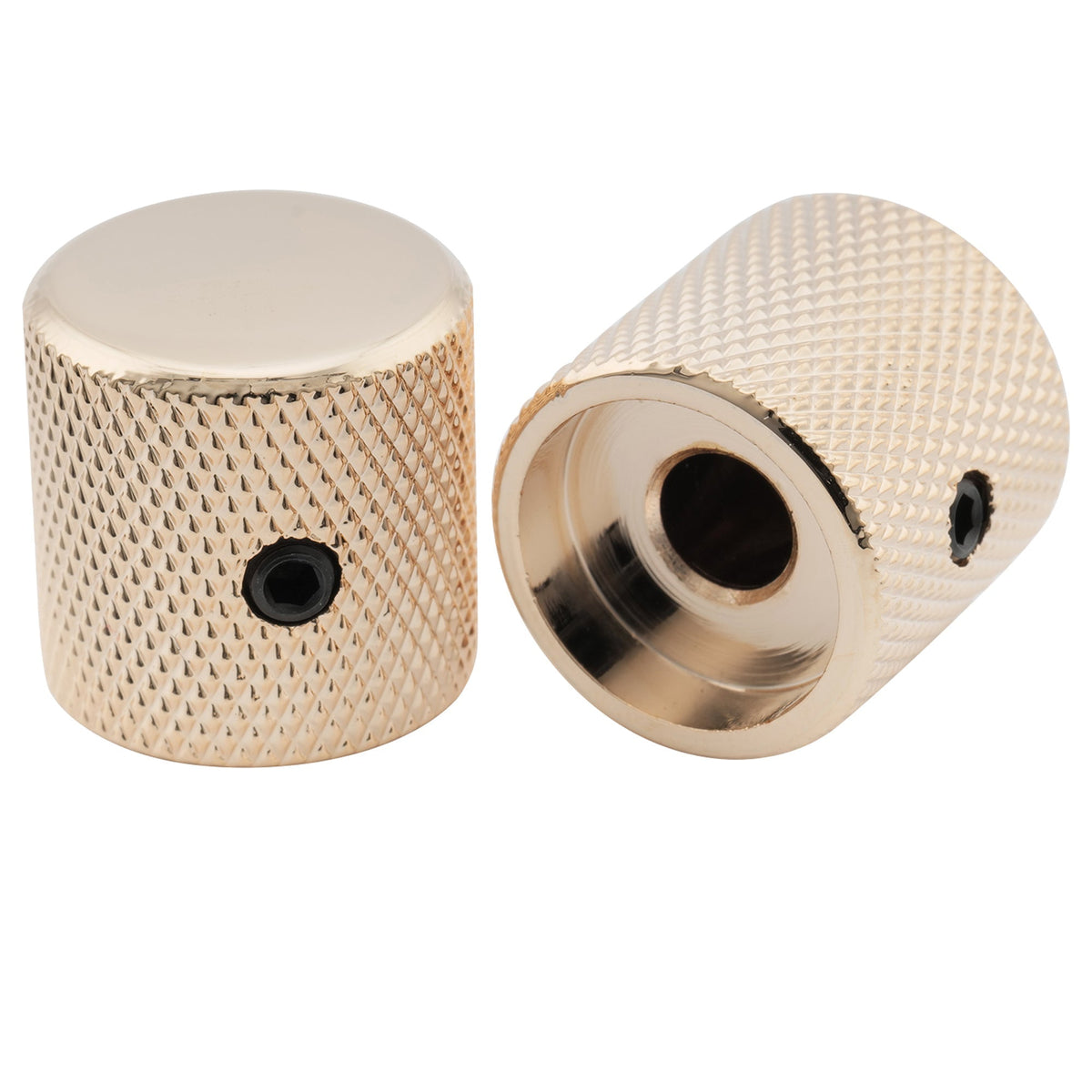 Musiclily Pro 1/4 Inch Steel Fine Knurled Flat Top Universal Fitting Potentiometer Control Knob with Set Screw for Electric Guitar Bass, Set of 2