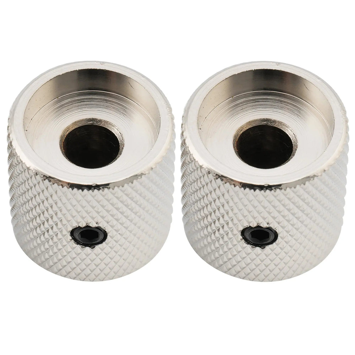 Musiclily Pro 1/4 Inch Steel Fine Knurled Flat Top Universal Fitting Potentiometer Control Knob with Set Screw for Electric Guitar Bass, Set of 2