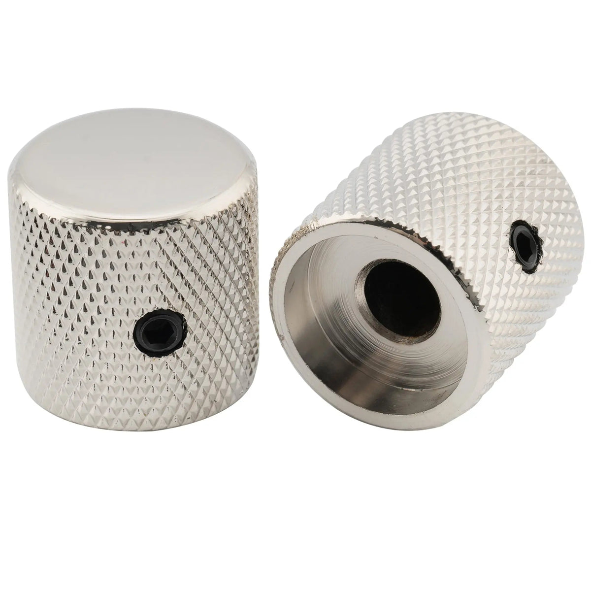 Musiclily Pro 1/4 Inch Steel Fine Knurled Flat Top Universal Fitting Potentiometer Control Knob with Set Screw for Electric Guitar Bass, Set of 2