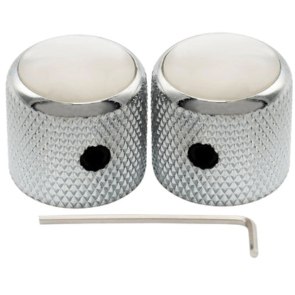 Musiclily Pro 1/4 Inch Steel Dome Mother-of-Pearl Top Universal Fitting Potentiometer Control Knob with Set Screw for Electric Guitar Bass, Set of 2