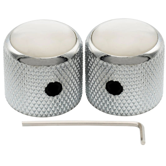 Musiclily Pro 1/4 Inch Steel Dome Mother-of-Pearl Top Universal Fitting Potentiometer Control Knob with Set Screw for Electric Guitar Bass, Set of 2