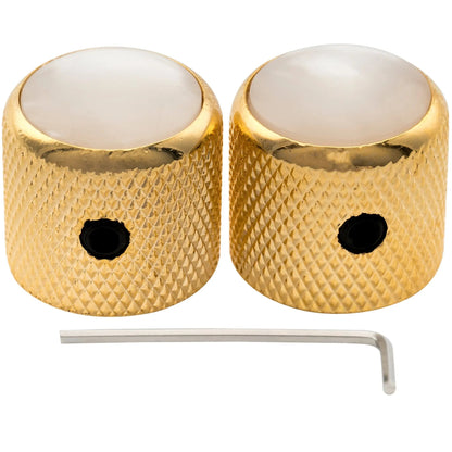 Musiclily Pro 1/4 Inch Steel Dome Mother-of-Pearl Top Universal Fitting Potentiometer Control Knob with Set Screw for Electric Guitar Bass, Set of 2