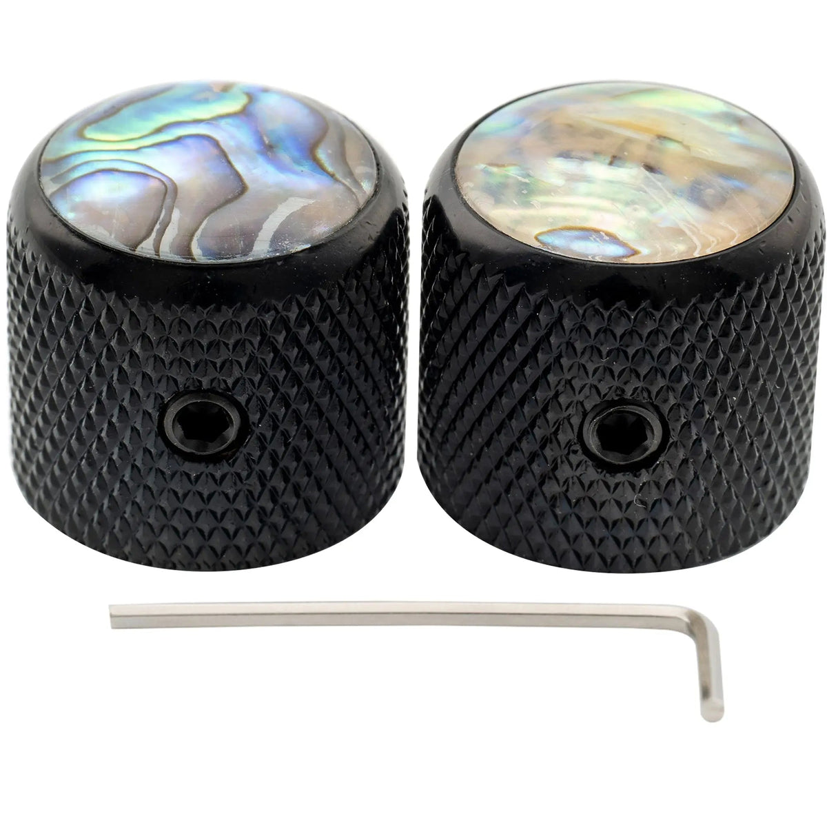 Musiclily Pro 1/4 Inch Steel Dome Abalone Top Universal Fitting Potentiometer Control Knob with Set Screw for Electric Guitar Bass, Set of 2