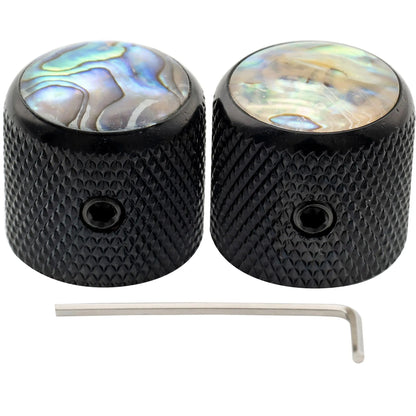Musiclily Pro 1/4 Inch Steel Dome Abalone Top Universal Fitting Potentiometer Control Knob with Set Screw for Electric Guitar Bass, Set of 2