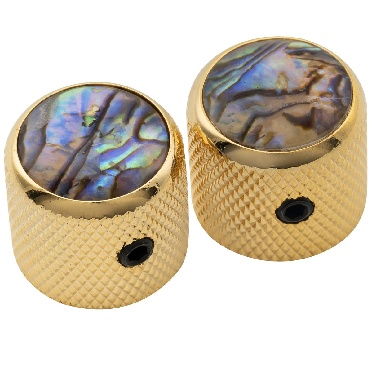 Musiclily Pro 1/4 Inch Steel Dome Abalone Top Universal Fitting Potentiometer Control Knob with Set Screw for Electric Guitar Bass, Set of 2