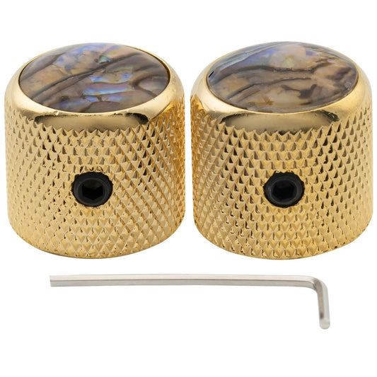 Musiclily Pro 1/4 Inch Steel Dome Abalone Top Universal Fitting Potentiometer Control Knob with Set Screw for Electric Guitar Bass, Set of 2