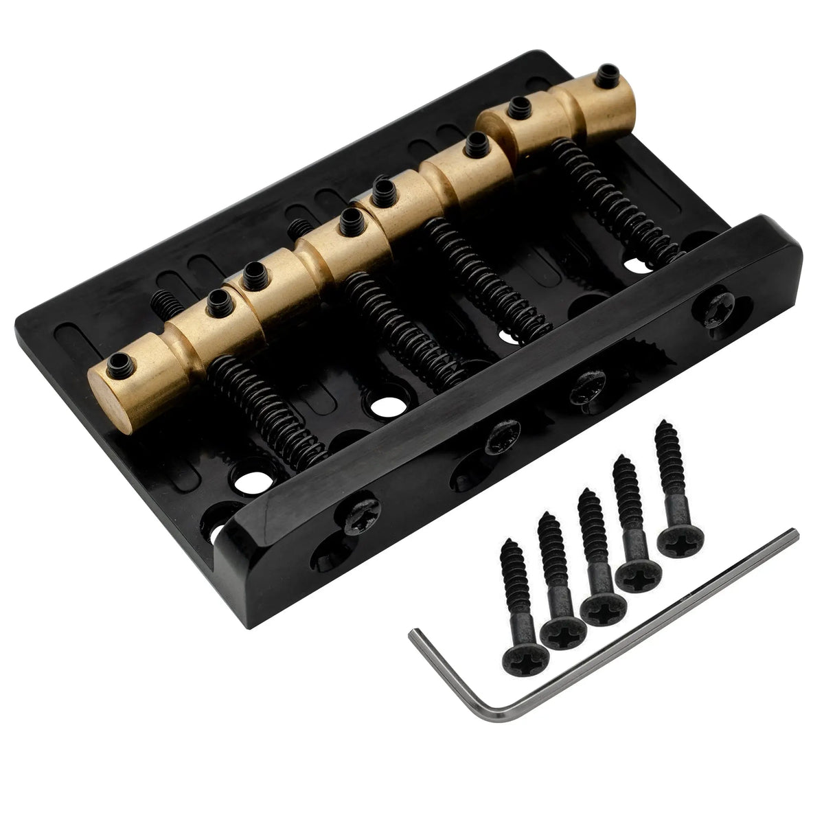 Musiclily Pro BB006 57mm (2-1/4 inch) String Spacing Hardtail Brass Saddles Zinc Alloy Plate 4-String Bass Bridge
